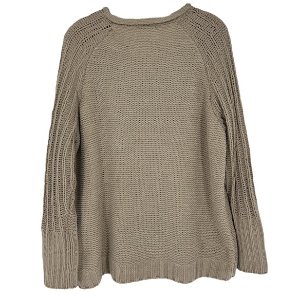 Venus Beige Loose Chunky Cable Knit Soft Chenille Sweater Rolled Crewneck SZ M - Picture 2 of 8